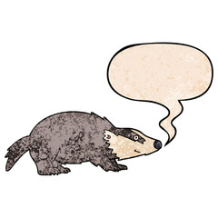cartoon badger and speech bubble in retro texture style