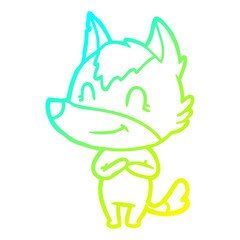 cold gradient line drawing friendly cartoon wolf