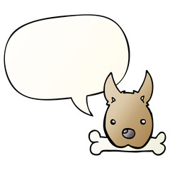 cartoon dog and bone and speech bubble in smooth gradient style