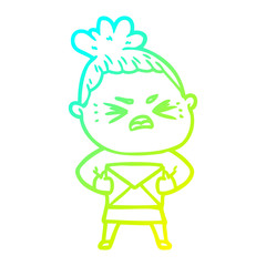 cold gradient line drawing cartoon angry woman