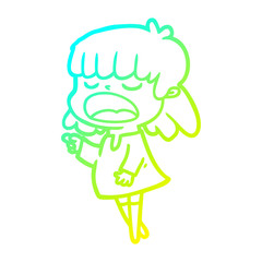 cold gradient line drawing cartoon woman talking loudly