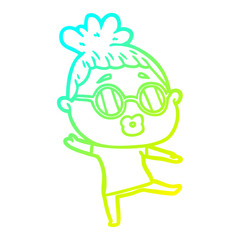 cold gradient line drawing cartoon woman dancing wearing spectacles