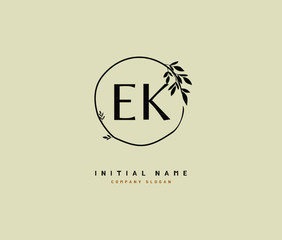 E K EK Beauty vector initial logo, handwriting logo of initial signature, wedding, fashion, jewerly, boutique, floral and botanical with creative template for any company or business.