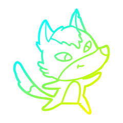 cold gradient line drawing friendly cartoon wolf