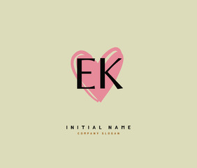 Obraz premium E K EK Beauty vector initial logo, handwriting logo of initial signature, wedding, fashion, jewerly, boutique, floral and botanical with creative template for any company or business.