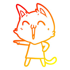 warm gradient line drawing happy cartoon cat