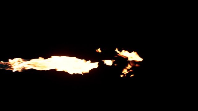 Slow motion flamethrower on black background