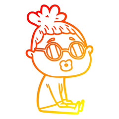 warm gradient line drawing cartoon sitting woman wearing spectacles