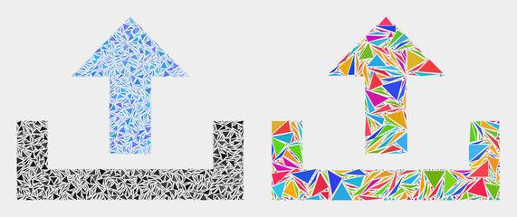 Obraz premium Upload collage icon of triangle items which have variable sizes and shapes and colors. Geometric abstract vector design concept of upload.