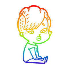 rainbow gradient line drawing cartoon surprised girl