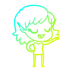 cold gradient line drawing happy cartoon elf girl