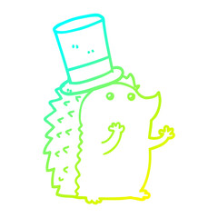 cold gradient line drawing cartoon hedgehog wearing hat