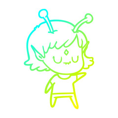 cold gradient line drawing cartoon alien girl