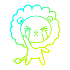 cold gradient line drawing cartoon crying lion