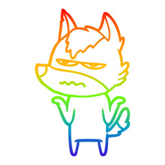 rainbow gradient line drawing cartoon annoyed wolf
