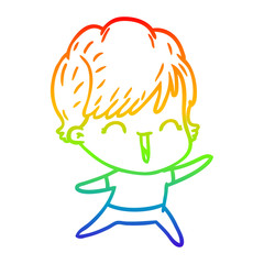 rainbow gradient line drawing cartoon laughing woman
