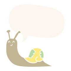 cute cartoon snail and speech bubble in retro style