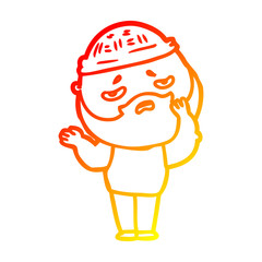 warm gradient line drawing cartoon worried man with beard