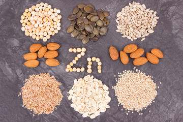 Nutritious eating containing zinc. Healthy nutrition as source vitamins, minerals and fiber