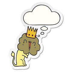 cartoon lion with crown and thought bubble as a printed sticker