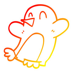 warm gradient line drawing cartoon dancing penguin