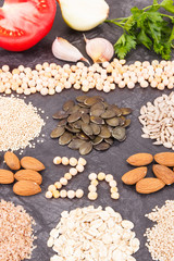 Different ingredients as source zinc, natural minerals and fiber. Concept of healthy lifestyle