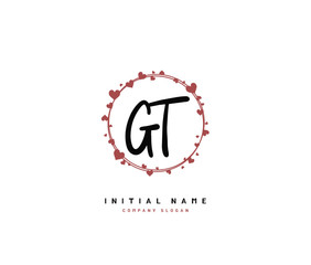 G T GT Beauty vector initial logo, handwriting logo of initial signature, wedding, fashion, jewerly, boutique, floral and botanical with creative template for any company or business.