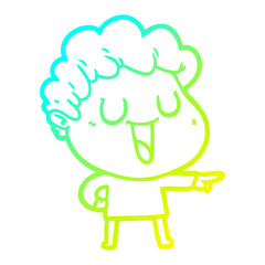 cold gradient line drawing laughing cartoon man pointing