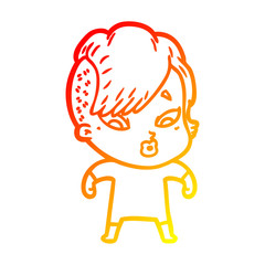 warm gradient line drawing cartoon surprised girl