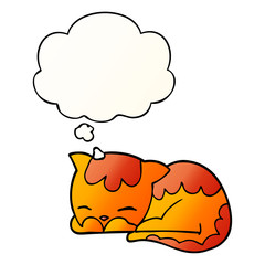 cartoon cat sleeping and thought bubble in smooth gradient style