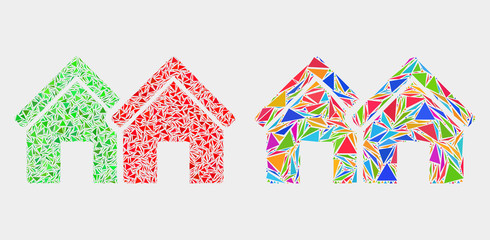 Houses collage icon of triangle elements which have various sizes and shapes and colors. Geometric abstract vector illustration of houses.