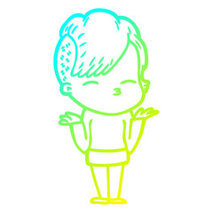 cold gradient line drawing cartoon girl shrugging shoulders