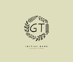 G T GT Beauty vector initial logo, handwriting logo of initial signature, wedding, fashion, jewerly, boutique, floral and botanical with creative template for any company or business.