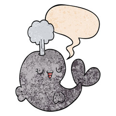 cartoon whale and speech bubble in retro texture style