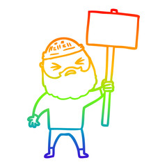 rainbow gradient line drawing cartoon man with beard
