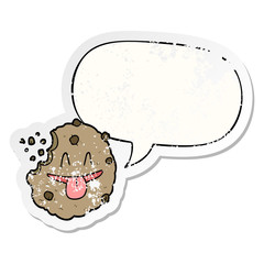 cartoon cookie and speech bubble distressed sticker