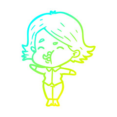 cold gradient line drawing cartoon girl pulling face