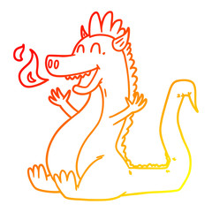 warm gradient line drawing cartoon happy dragon