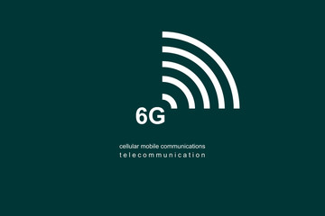 Illustration, logo 6G. Speed of the massive connectivity of the device and new protocols in development. Telecommunications Sixth Generation Network Connectivity. Cellular mobile communications.