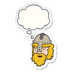 cartoon viking face and thought bubble as a printed sticker