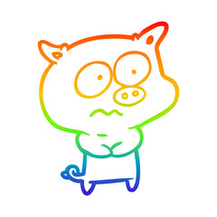 rainbow gradient line drawing nervous pig