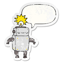 cartoon robot and speech bubble distressed sticker