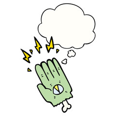 spooky halloween zombie hand and thought bubble