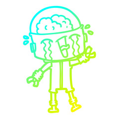 cold gradient line drawing cartoon crying robot waving