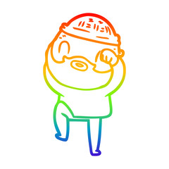 rainbow gradient line drawing cartoon bearded man