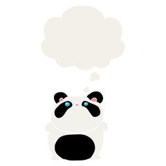 cartoon panda and thought bubble in retro style