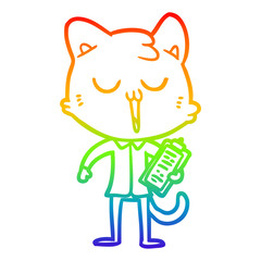 rainbow gradient line drawing cartoon cat singing