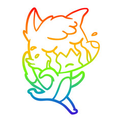 rainbow gradient line drawing crying fox cartoon
