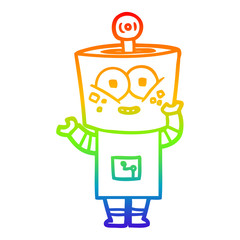 rainbow gradient line drawing happy cartoon robot waving hello