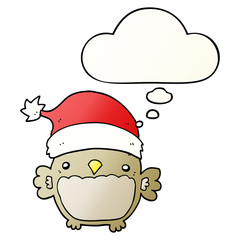 cute christmas owl and thought bubble in smooth gradient style